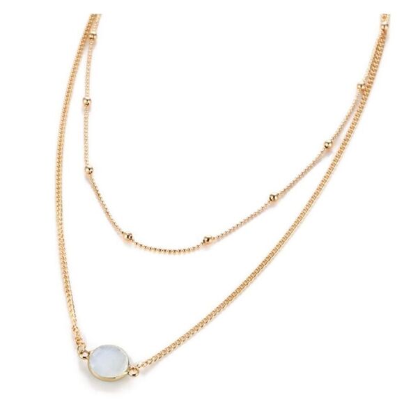 Natural Crystal 2 Layer Choker Necklace Gold - Picture 3 of 4